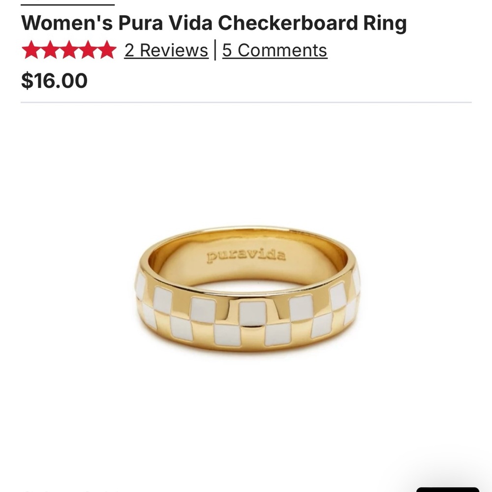 Pura Vida Gold and White Checkered Ring